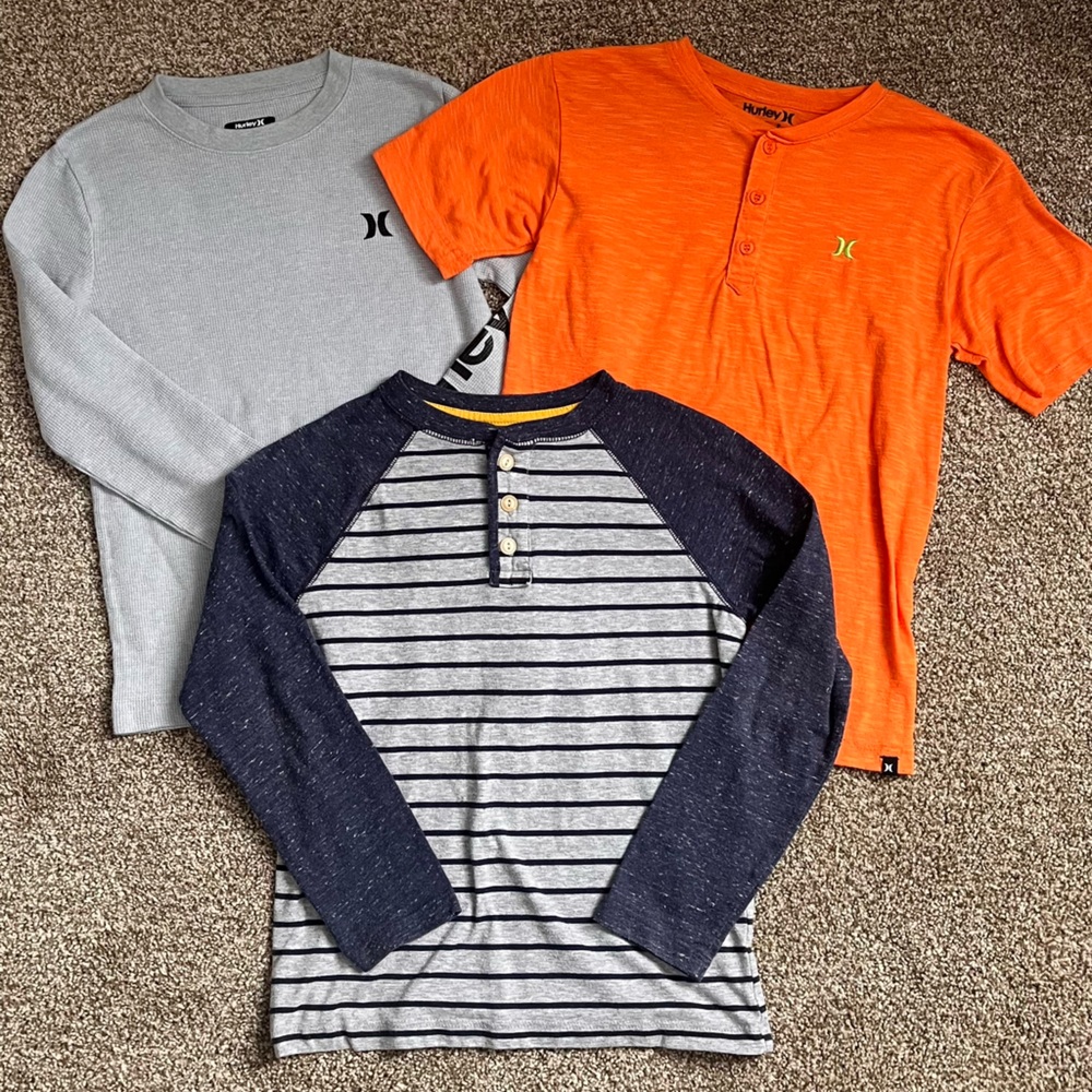 Hurley Kids' S-M Orange, Gray, and Navy Shirts Set